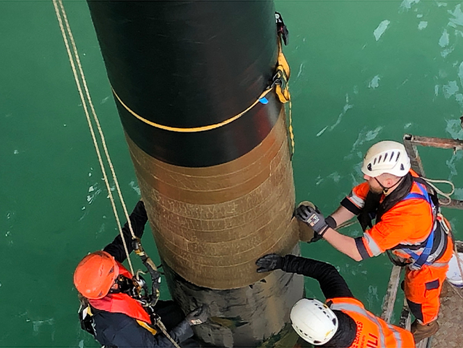 Denso Marine Piling Tape as part of the SeaShield 2000FD System